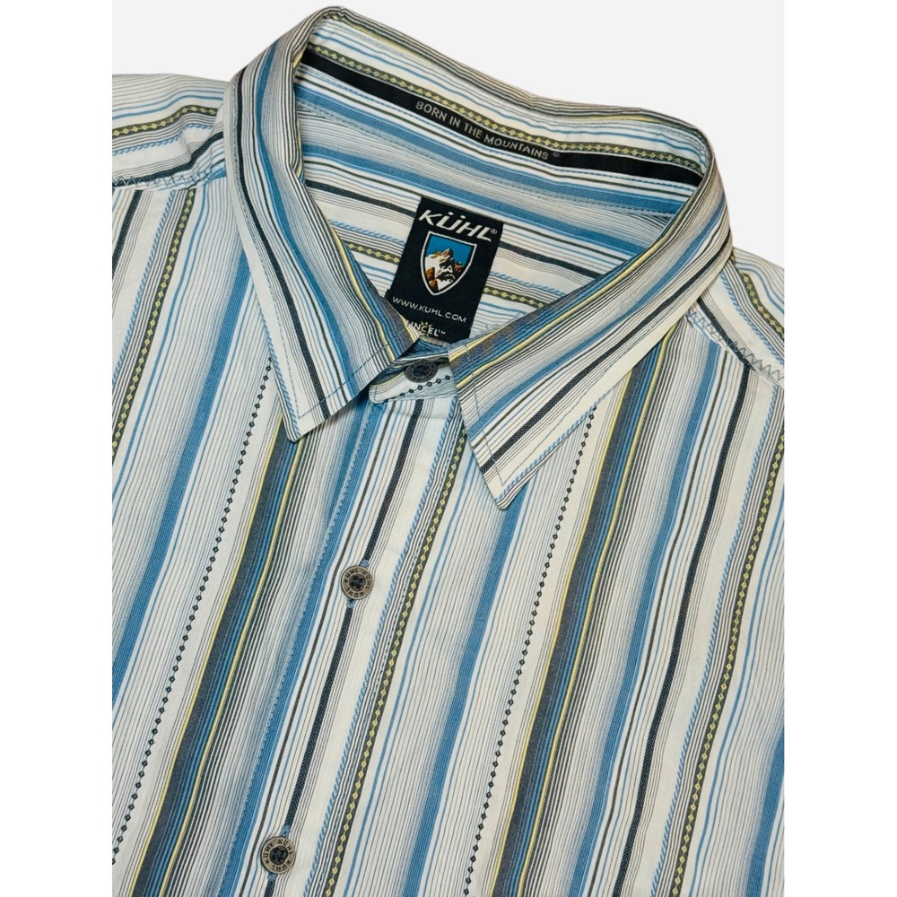 KUHL SUNCEL Shirt Men's XL Striped Short Sleeve Metal Button Up Outdoors Hiking